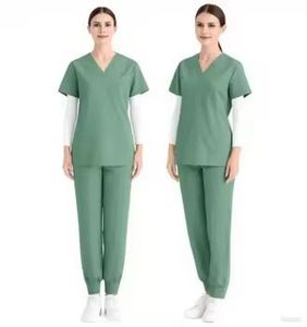 Ensemble de gommage médical pour femmes de qualité supérieure haut à col en V élégant et pantalon de survêtement toile confortable et durable pour les infirmières - Product Image 3