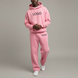 OEM Custom 450 GSM Men's Customized Color Streetwear Solid <b>Tracksuit</b> Midweight Baggy 2 Piece Set Hoodie Wide Leg Sweat Pants - Product Image 4