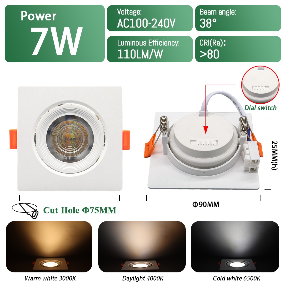 7W mince carré blanc