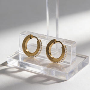 Pendientes de Aro de Acero Inoxidable para Mujer, con Zirconia, Estilo Vintage, Color Oro 18K y Plata, Joyería Elegante - Product Image 1