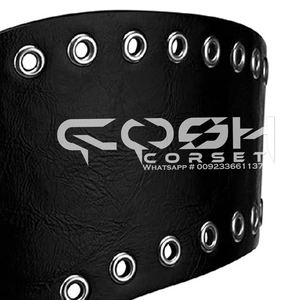 Nuevo diseño Overbust cuero negro gótico Steampunk Crop corsé Top con remaches Decoración - Product Image 6