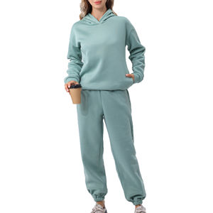 Conjuntos de mujer holgados de algodón 100% de calidad superior al por mayor, trajes para correr, ropa de entrenamiento, chándales ajustados de gran tamaño, chándal - Product Image 6