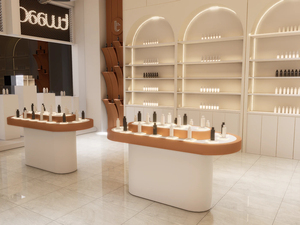 Cao cấp sang trọng tùy chỉnh nước hoa <span class=keywords><strong>Showcase</strong></span> MDF và thép không gỉ chăm sóc da hiển thị đứng tủ với ánh sáng LED - Product Image 5