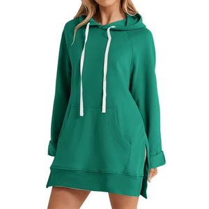 Robe à capuche imprimée pour femme, hiver, fente sur le bas, cordon de serrage, ample, grande poche, pull, longueur mi-longue, pour le travail, les rendez-vous, le sport, 100% - Product Image 5