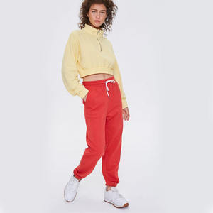 Joggers de cintura con cordón de lana rojo 300 GSM para mujer de calidad superior a la venta pantalones de chándal para mujer para ropa de invierno - Product Image 2