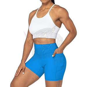 Vente en gros de joggings taille haute pour femme en polyester pour la course à pied pour femme Short d'entraînement taille haute Spandex Yoga Short de motard pour femme - Product Image 4
