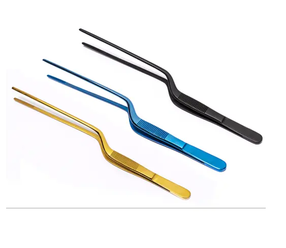 Chef Tools Offset Tweezers 20 cm in Blue Plasma Coating Best seller in cheap price Supplier from Pakistan