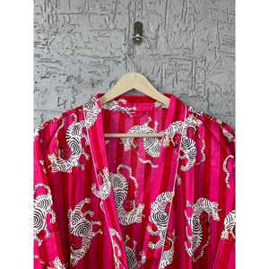 Bata Kimono 100% Algodón Estampada a Mano con Diseño Floral Étnico para Mujer, Túnica de Baño Suave para Verano, Ropa de Estar por Casa, Producto ODM - Product Image 2