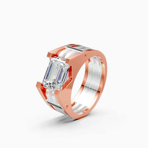 Anillo Moderno de Dos Tonos con Diamante Cultivado Ético y Centro de Corte Esmeralda |   3.02 Ct en oro amarillo, blanco y rosa de 9 quilates - Product Image 2