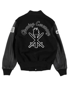 Blouson aviateur Varsity noir de qualité supérieure Design élégant avec logo personnalisé brodé et manches contrastées pour unisexe - Product Image 2