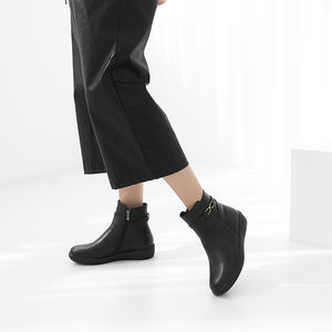 [JSHOE] Women Action Cowhide Leather Fleece Lined Gold <b>Strap</b> <b>Ankle</b> Short Boots 3.5cm Low Heel Winter Comfort <b>Shoes</b> - Product Image 6