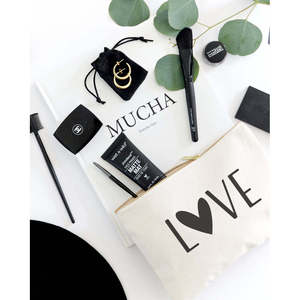 Trousse de Maquillage en Toile de Coton Écologique Portable avec Fermeture Éclair, Style Tendance pour Femme, Boîte/Sac à Maquillage en Tissu à Motifs Lettres - Product Image 4