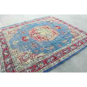 Alfombra Turca Extra Grande de 8x8.9 pies, Alfombra Vintage, Alfombra con Puntos Azules - Product Image 3