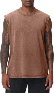 Débardeurs en coton pour hommes personnalisés coupe ample délavage à l'acide sans manches t-shirts musculaires entraînement de gymnastique et course à pied t-shirts streetwear OEM ODM - Product Image 2
