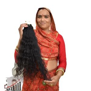 Cabello Natural 100% Virgen, Color Negro, de la Mejor Calidad, Ondulado, con Cutícula Alineada, Extensiones de Cabello Humano Indio - Product Image 1