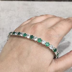 Bracelet pour femme en émeraude naturelle, pierre de naissance de mai, cadeau de mariage, cadeau de Noël, bijoux faits à la main, bracelet en argent sterling 925 - Product Image 1
