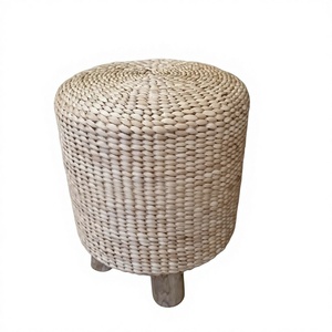 Minimalist Teak <b>Stool</b> with Water Hyacinth Cover Wooden <b>Stool</b> for Entry Living Room Gym Hotel or Apartment - Product Image 1