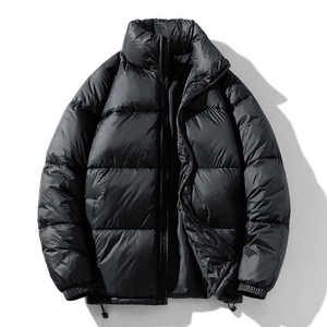 2026 Men's Stand Collar Puffer Jacket Custom Logo Zip Winter Coat Bubble Hood <b>Quilted</b> <b>Wool</b> Liner Windproof High Street - Product Image 3