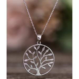 Collana con Ciondolo Albero della Vita Bicolore in Argento Sterling Placcato Rodio con Zirconi, Diamanti e Perle in Oro Rosa, Elegante e alla Moda - Product Image 2