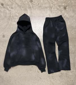 Ensemble de survêtement personnalisé pour hommes, pantalon de jogging empilé, sweat à capuche en molleton de coton, ensemble deux pièces délavé à l'acide pour femmes - Product Image 5