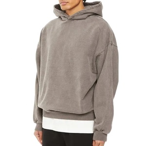OEM Délavé Sweats à capuche à épaules tombantes Boxy Fit No String Sweat à capuche Oversize Pullover Heavyweight Vintage Hoodie Pour Hommes - Product Image 2