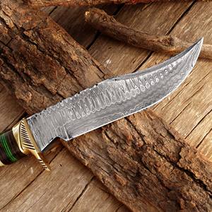 Couteau de chasse en acier damas fait à la main Clip Point bord plat cuisine extérieure de qualité industrielle utilisation gaine en cuir fin OBM - Product Image 2