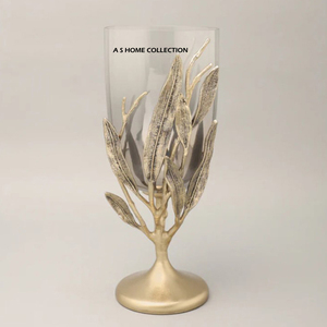 Best Leafy Design Available High Quality Metal and Glass Candle <b>Holder</b> Shiny <b>Gold</b> Color For Home Hotel Interiors or Events - Product Image 4