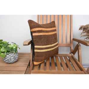 Almohada Kilim de lana marrón de 18x18 pulgadas, cojín estampado esponjoso de lujo, pluma tejida con estampado cuadrado Vintage para ropa de cama, Navidad - Product Image 2