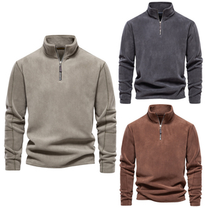 Nueva Sudadera con capucha de lana para hombre de otoño e invierno con cuello levantado y media cremallera de manga larga tendencia versátil para hombre Top OEM - Product Image 2