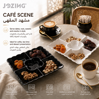 Assiette de service en porcelaine JOZING à 5 compartiments, noire et blanche, à bords festonnés, pour les dîners de fête