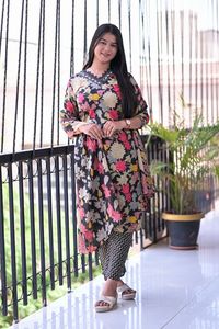Latest Maruti Fashion Women's Traditional Style Cambric Cotton Digital Print Floral 3 Piece Regular Fit Kurti Pant Dupatta Pure - Product Image 6