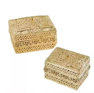 Ensemble de 2 boîtes de rangement cosmétiques en métal et verre Boîte de rangement faite à la main Rangement de bijoux en métal et verre de qualité supérieure - Product Image 3