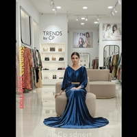 Robe de soirée kaftan longue en velours de luxe, coupe trapèze, style modeste, collection 2025 |   Abaya Jalabiya de style du Golfe |   Perles de couleurs personnalisées, faible MOQ