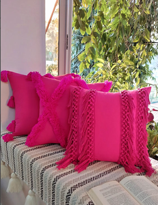 Handmade Berber <span class=keywords><strong>Fuchsia</strong></span> Cotton Hữu Cơ Đay Gối Và Đệm Trường Hợp Ma-rốc Thiết Kế Phong Cách Với Tua Cho Khách Sạn & Trang Trí Nội Thất - Product Image 2