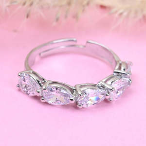 NOVAMART Fine 925 Sterling <b>Silver</b> Pear Cut Eternity Finger <b>Ring</b> <b>Adjustable</b> Band with Rhodium Plated Diamond Fine Jewelry Wholesa - Product Image 2