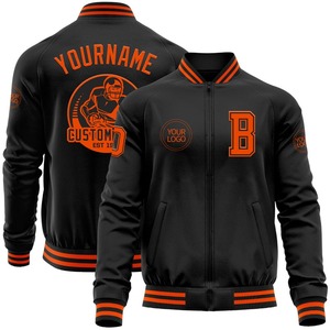 Bomber personnalisé noir orange Varsity Letterman veste à glissière coupe-vent Streetwear veste universitaire vintage pour hommes - Product Image 1
