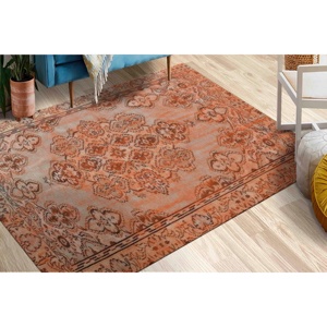 Tapis de style Oushak marron : Tapis antidérapant adapté aux animaux domestiques, tapis imprimé, tapis à poils doux - Product Image 1
