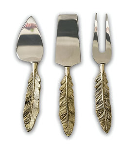 Juego de cuchillos de queso de acero inoxidable hechos a mano de calidad superior con mango de pluma chapado en oro a precio asequible - Product Image 1