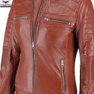 Chaqueta de cuero para mujer de alta calidad al por mayor, diseño personalizado, ropa de calle de manga larga, lona acabada, impermeable, a prueba de viento - Product Image 5