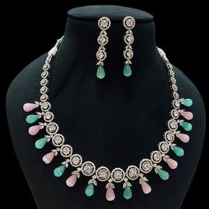 Exclusive High Quality Stone Look <b>Necklace</b> <b>Set</b> Silver Plated <b>Necklace</b> <b>Set</b> With <b>Earrings</b> For Wedding Wear Collection For Women - Product Image 1