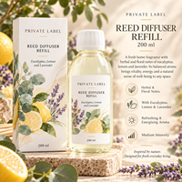 Recharge de diffuseur à bâtonnets Eucalyptus, Citron & Lavande Marque Blanche 200ml avec bâtonnets |   Parfum Floral Herbal |   Fabricant OEM