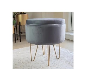 Nouveau design antique pouf rond pouf repose-pieds avec pieds en métal pour salon couleur grise velours design premium bas taux - Product Image 1