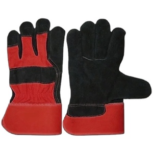 Gants de travail en cuir de vachette pleine fleur noir jais de qualité supérieure, doublés en tissu polaire, avec protection des jointures en cuir et poignet caoutchouté industriel. - Product Image 5