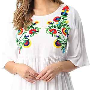 Vestido Mini Elegante Blanco de Algodón 100% Bordado de Alta Calidad, Nuevo Modelo 2025, Cuello Redondo para Mujer - Product Image 3