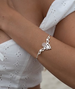 <b>Petal</b> Rose Quartz Statement Bracelet Adjustable Handmade 925 Sterling Silver Rounded Polished Stone Soft <b>Pink</b> Tone Tenderness - Product Image 2