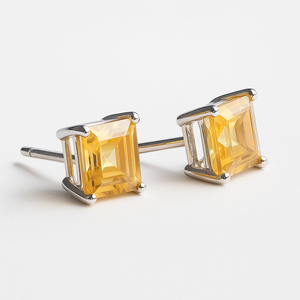 Wholesale Romantic Princess Cut Citrine Stud <b>Earrings</b> <b>Rhodium</b>-Plated Sterling Silver Natural Gemstone Children Women Gift - Product Image 2