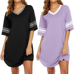 Femmes été automne hiver nouveau vêtements de nuit chemise de nuit genou longueur à manches courtes dessin animé pyjamas 3XL 100% Polyester tricoté - Product Image 4