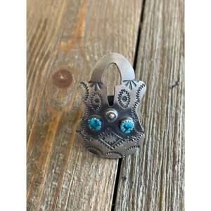 Tim Yazzie Kingman Turquoise & Sterling Silver <b>Adjustable</b> <b>Ring</b> Stainless Steel Vase Bezel Setting Gift for Size 7 Number Shape - Product Image 1