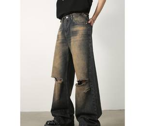 Veste en cuir ample à jambes larges, coupe décontractée, délavée, dégradée, déchirée, détails usés, hiver, pour motif - Product Image 3