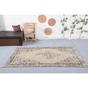 <b>Vintage</b> Boho Beige Cotton Patchwork Rug 4.4 X 7.4 ft Handmade Rectangular Hallway for Bedroom Living <b>Bed</b> Latex Wool Polyester - Product Image 1